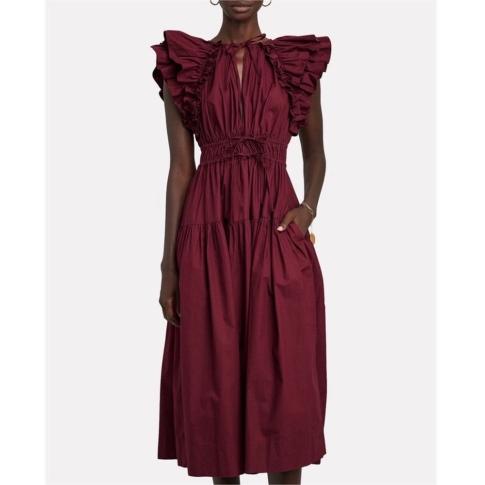 ULLA JOHNSON Arina Frilled Midi Dress Sz 4